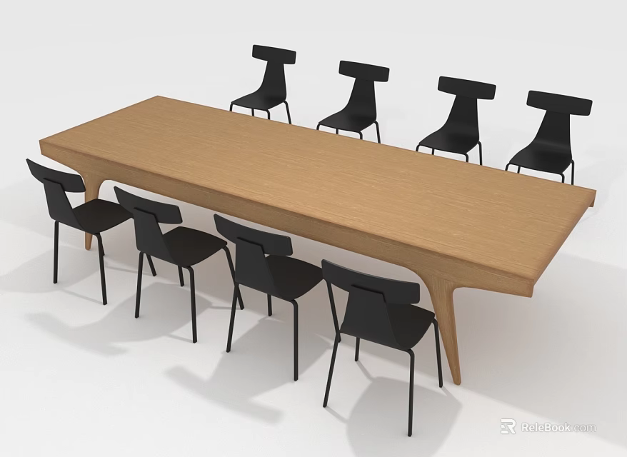 Modern Wooden Dining Table With Eight Black Chairs For Contemporary Dining Room 3d model 