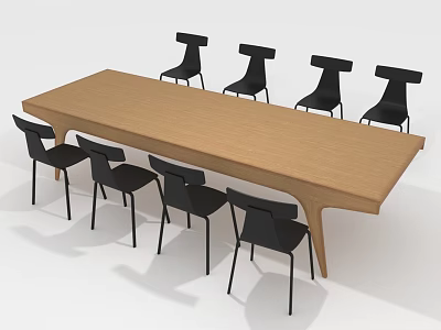 Modern Wooden Dining Table With Eight Black Chairs For Contemporary Dining Room 3d model
