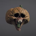 Grotesque Pumpkin Head Monster With Skull Features Sharp Fangs And Extended Green Tongue