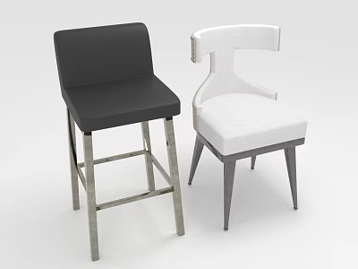 Modern Black and White Upholstered Bar Stools with Stylish Metal Legs Design 3d model