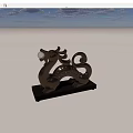 Golden Dragon Sculpture Carving With Curved Tail And Black Base Decoration