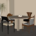 Round Dining Table With Mixed Style Chairs And Candles On Tray Indoor Setting 3d model