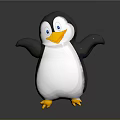 Cartoon Penguin Character With Black And White Body Blue Eyes Yellow Beak And Outstretched Arms 3d model