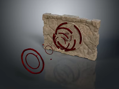 Architectural Stone Wall With Red Spiral Design And Decorative Circular Elements 3d model