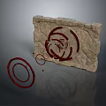 Architectural Stone Wall With Red Spiral Design And Decorative Circular Elements