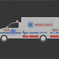 White Ambulance Vehicle With Red Blue Stripes And Medical Emblem