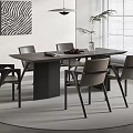 Modern Dining Table and Chair Combination Single Chair Long Table Fruit Plate Books Green Plant Rectangular 3d model