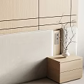 Modern Bedroom Interior With Wooden Panel Wall Beige Headboard And Bedside Tables