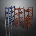 Multi Tier Industrial Storage Racks in Blue Red and Brown for Warehouse Use