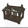 Traditional Wooden Scene Structure With Green Fabric Canopy And Railings