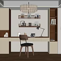 Modern Study Room Interior Design With Writing Desk Wooden Chair And Bookshelves
