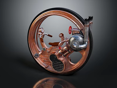 Vintage Copper Steampunk Mechanical Wheel With Intricate Parts Steering Wheel And Seat 3d model
