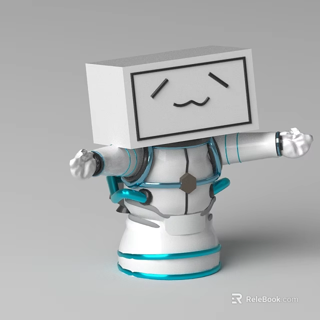 Smart Robot With Cute Cartoon Face White Body Blue Accents Extended Arms 3d model 