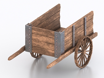 Ancient Carriage Plank Car Vintage Trolley Bullcart Plank Car 3d model