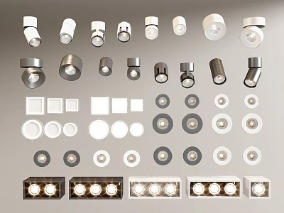 Collection of Modern Downlights and Spotlights with Various Designs and Finishes 3d model