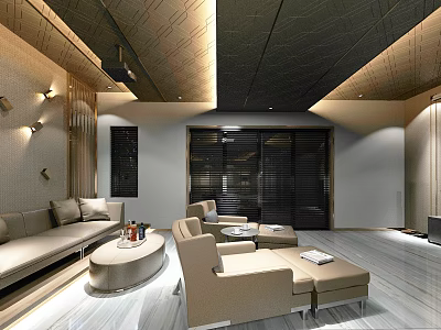 Modern Lounge Room Interior Design With Sofa Chairs Coffee Table And Lighting 3d model