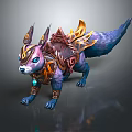 Fantasy Standing Purple Blue Fox With Ornate Golden Gear And Blue Gemstone