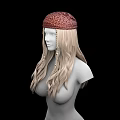 Game Movie Character With Red Crocheted Hat Blonde Long Braided Hair On Black Background