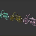 Classic Red Blue and Black Bicycles Lined Up with Reflections on Dark Background 3d model