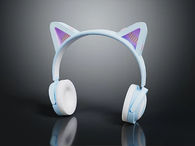 Cute Light Blue Headphones With Cat Ear Design And Purple Pink Accents 3d model