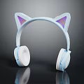 Cute Light Blue Headphones With Cat Ear Design And Purple Pink Accents
