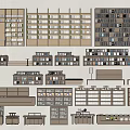 Various Bookcase Designs With Open Shelves And Multi Layered Wooden Structures 3d model