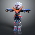 Mechanical Robot Character In Standing Pose With White Head Orange Armor And Blue Red Details