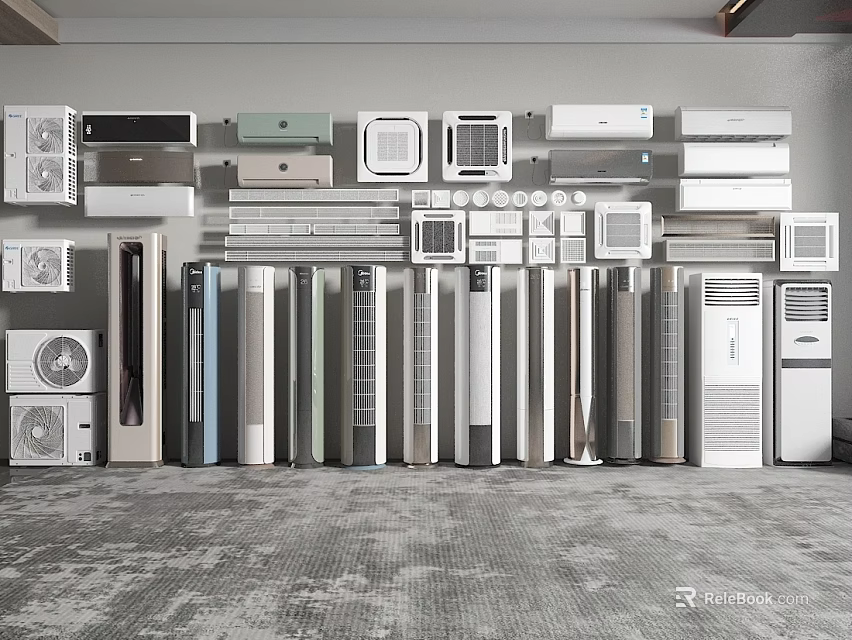 Diverse Range Of Air Conditioners And Fans In Exhibition Space 3d model 