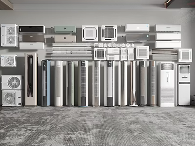 Diverse Range Of Air Conditioners And Fans In Exhibition Space 3d model