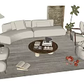 Quiet Chinese and Ancient Style Sofa Coffee Table Combination Lazy Sofa Leisure Chair Plant Potted Floor Lamp Coffee Table Ornaments 3d model