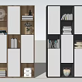 Modern Bookcase Design With Brown White Black Color Combinations And Books Decorative Items