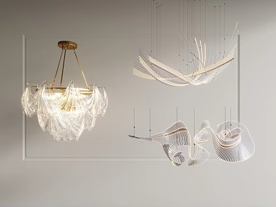 Modern Chandeliers With Transparent Acrylic Shades And Gold Metal Linear Frames 3d model