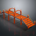 Orange Decorative Bridge Structure With Rope Railings And Pillar Design Elements 3d model