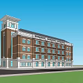 Modern Office Building Featuring Clock Tower Brown White Facade and Green Surroundings