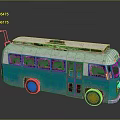 Vintage Blue And White Bus With Rustic Design And Roof Antenna