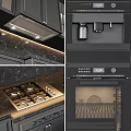 Modern Kitchen Interior With Dark Cabinets Marble Countertop Island And Appliances