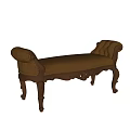 Vintage Brown Upholstered Ottoman Bench with Carved Wooden Legs and Classic Design