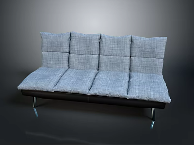 Gray Multi-Seat Sofa With Plaid Back And Seat Cushions On Metal Legs 3d model