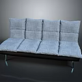 Gray Multi-Seat Sofa With Plaid Back And Seat Cushions On Metal Legs