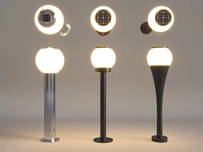 Solar Powered Outdoor Lights With Round Globe Design And Varied Stand Styles 3d model