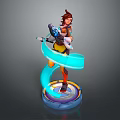 Sci Fi Warrior Character With Blue Energy Creature In Dynamic Pose And Glowing Aura