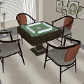 Elegant Room Interior With Mahjong Table Four Chairs And Decorative Paintings