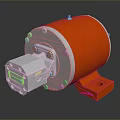 Orange And Silver Industrial Mechanical Component With Metal Housing And Base