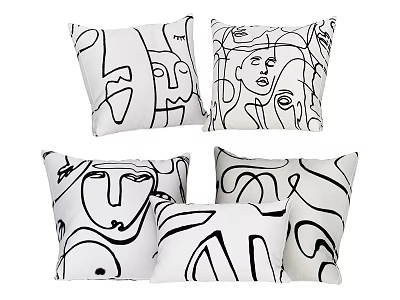 Modern Decorative Pillows With Abstract Face Line Art Black White Design 3d model