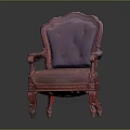 Vintage Burgundy Velvet Accent Chair With Tufted Back And Carved Wooden Arms