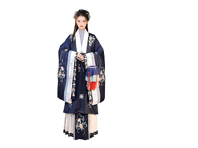Woman In Traditional Chinese Embroidered Blue Robe With Floral Patterns And Hair Accessories 3d model