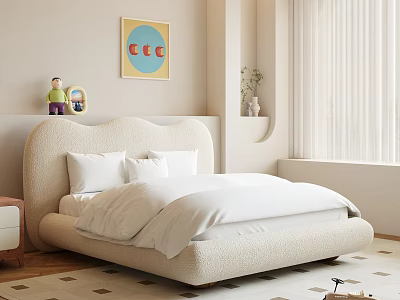 Kids Bedroom Interior With White Wave Headboard Bed Green Doll Decorative Painting And Toy Car 3d model