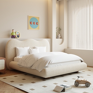 Cream wind home bedroom double bed 3d model