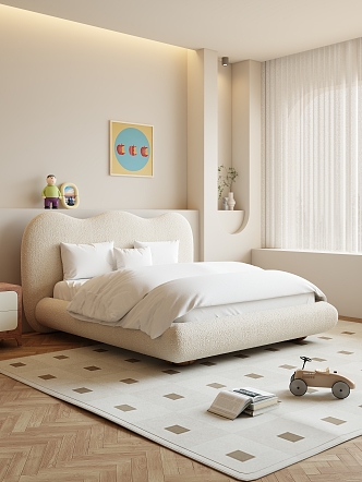 Cream wind home bedroom double bed 3d model