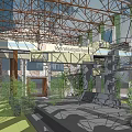 Modern Pergola Structure With Metal Framework Arched Ceiling And Concrete Walls